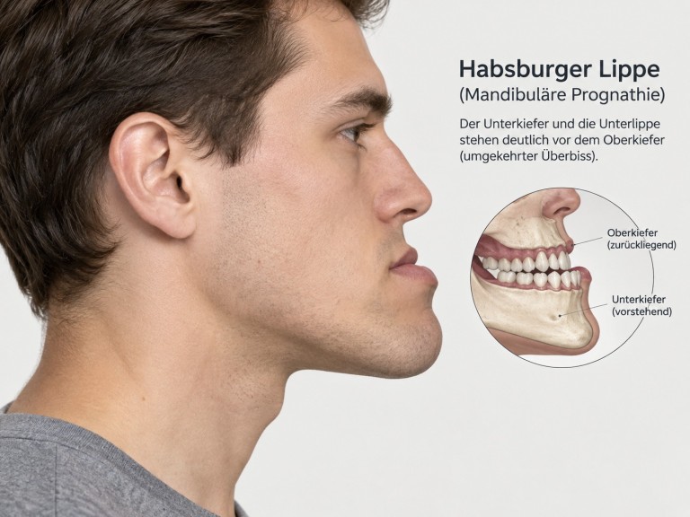 Mann im Profil mit weit vorstehendem Unterkiefer